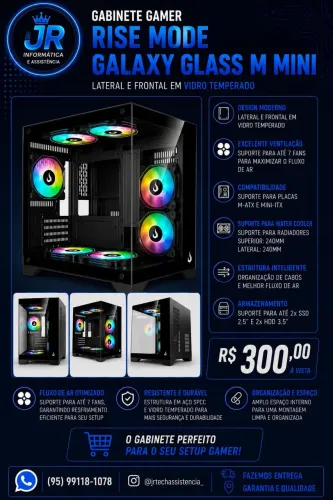 Gabinete Gamer Rise Mode Mini, M-ATX,Lateral e frontal em vidro