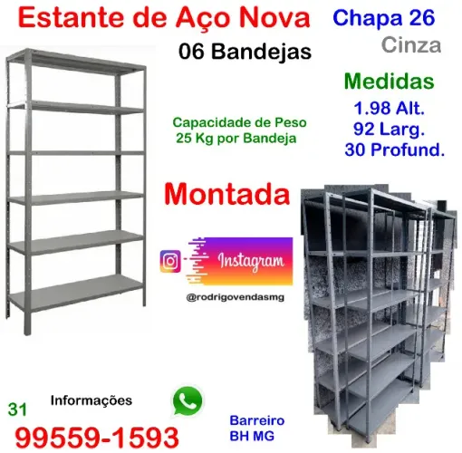 Prateleira montada Estante de aço nova comercio casa indústria escritório estoque auto