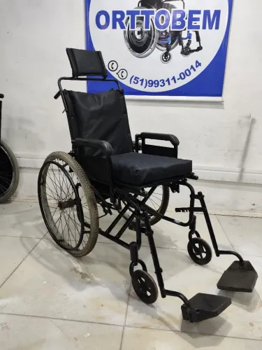 Cadeira de Rodas Reclinável Encosto de Cabeça Elevação de Pernas 44cm Assento