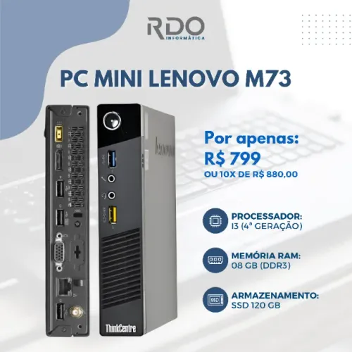 Mini PC Lenovo ThinkCentre M73 i3 4ª Geração 8GB SSD 120GB - Compacto e potente