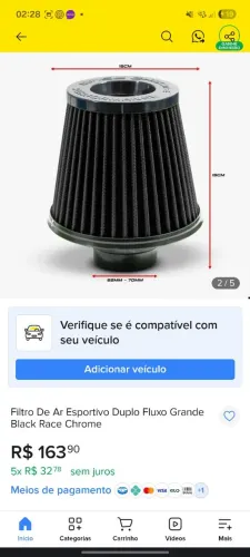 Filtro de ar esportivo 