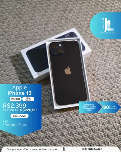 IPHONE 13, 5G, 256GB, CHIP FÍSICO,  PRETO, SEMINOVO, EXCLUSIVO!