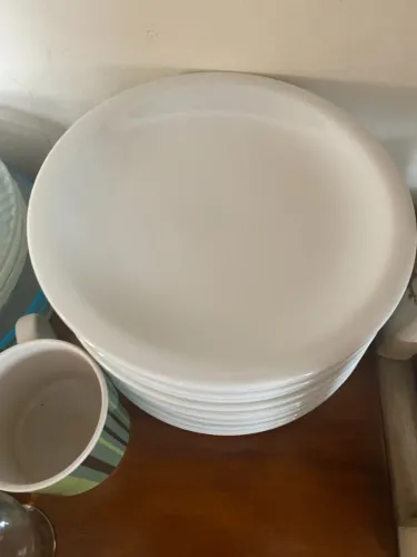 Conjunto de 6 pratos brancos rasos de porcelana Schmidt