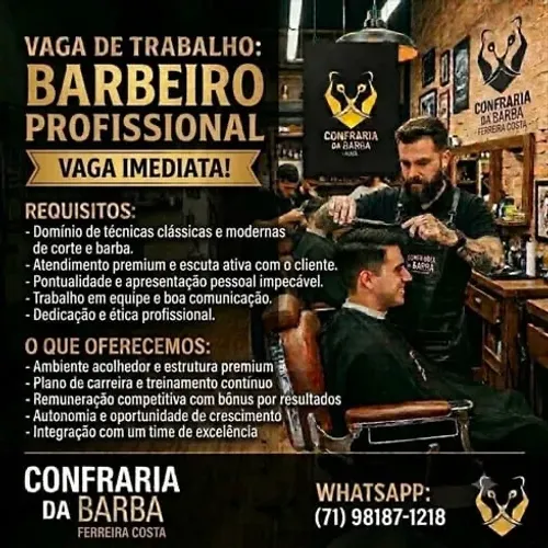 VAGA PARA BARBEIRO CONFRARIA DA BARBA