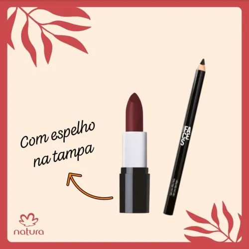 Conjunto Natura Faces - Batom Marsala e Lapis de Olho Preto - Maquiagem