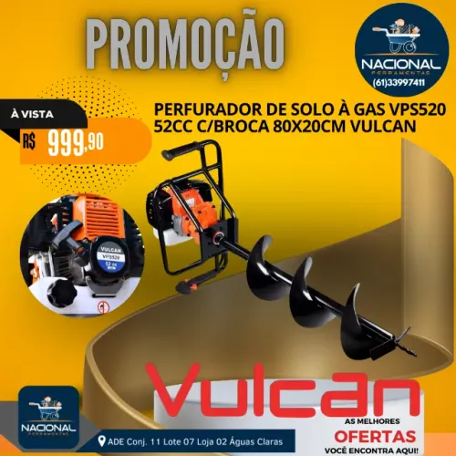 Perfurador de Solo Vulcan 52cc 2,5HP VPS520 - Alta Potência