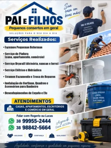 Pai e Filhos serviços,reparos elétricos e hidráulico,pintura em geral,fazemos forros.     