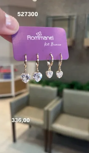 Kit brinco argola coração banhado a ouro 18k com zircônias Branco-Rommanel