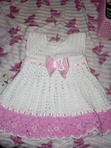 Vestido de crochê feminino batizado