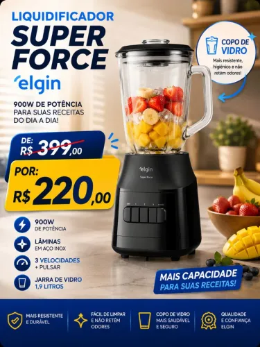 Liquidificador Super Force Elgin - Jarra De Vidro 1,9l, 900w Preto