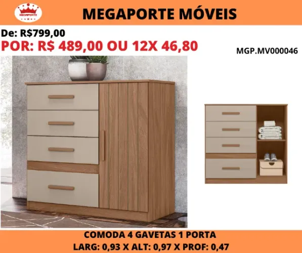 CÔMODA 4 GAVETAS 1 PORTA 