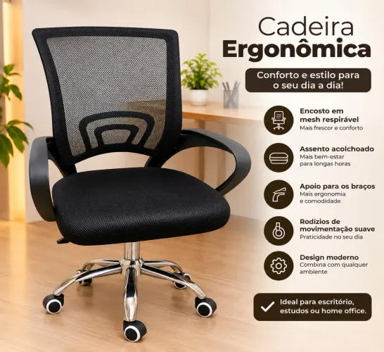 Cadeira de Escritório Diretor Giratória Preta DIR-002B Otello