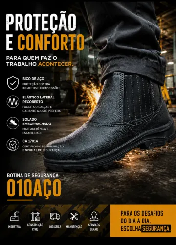 Bota/Botina EPI de Segurança Bico de Ferro de Trabalho CA 17014