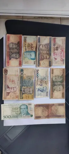 Cédulas de dinheiro antigos lote com dez cédulas