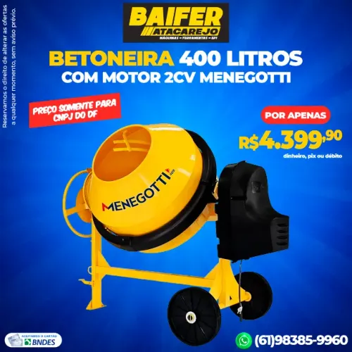 Betoneira 400 Litros Com Motor 2CV Menegotti