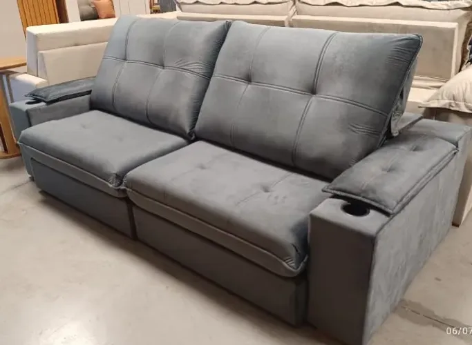 Sofá retrátil ômega com porta copos cinza 2,50m