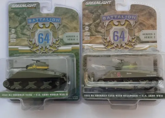 greenlight dupla 1943 m4 sherman tank us army + 1944 sherman bulldozer world war ii tanque