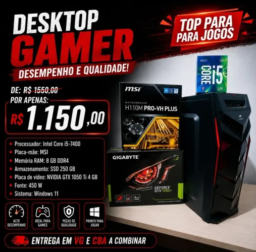 Pc gamer i5 + 1050ti + 8 ram (único dono)