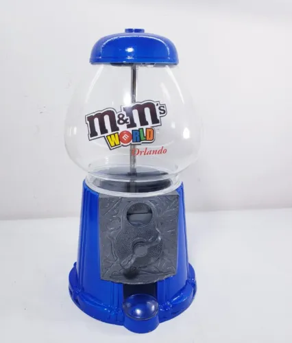 Antigo dispenser com corpo em metal e cúpula em vidro promocional M&m´s Orlando