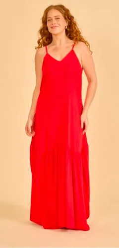 Vestido Feminino Alça regulável e zíper nas costasTamanho: G Cor: Vermelho marca Frida