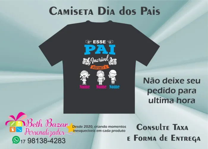 Camiseta Personalizada Dia dos Pais - Beth Bazar e Personalizados