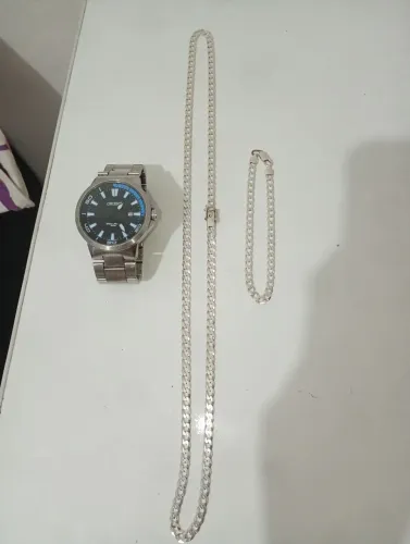 Conjunto prata e relógio oriente original