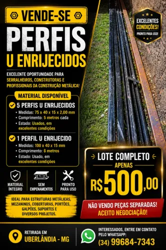 VENDE-SE - LOTE DE PERFIS U ENRIJECIDOS