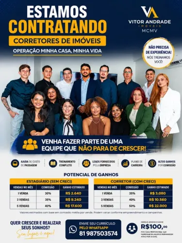 ESTAMOS CONTRATANDO CONSULTORES E CORRETORES DE IMÓVEIS!