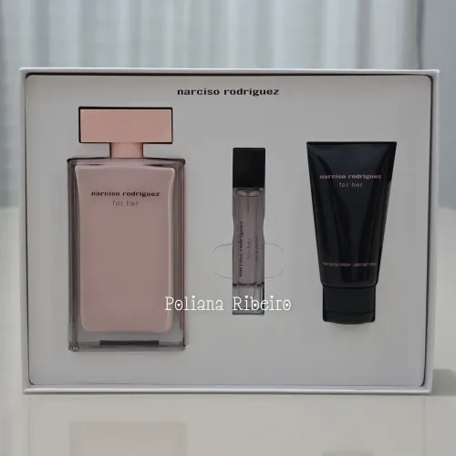 Kit Narciso Rodriguez For Her EDP 100 ml + travel spray 10 ml + loção 50 ml