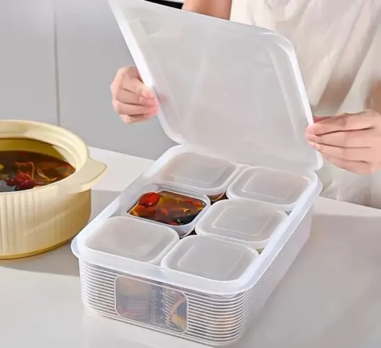 Caixa Organizadora Com 6 Potes Freezer Geladeira