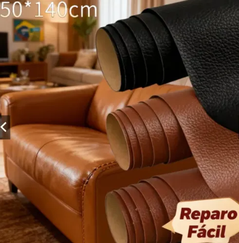 Couro Auto Adesivo Marrom 1,37m x 50cm com Adesivo Forte, Fácil Aplicação para Reparar