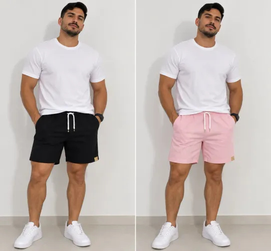 Kit 2 Short De Linho Masculino Básico Mauricinho Premium