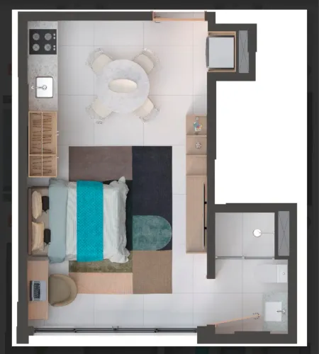 Studio 30m2 e 31m2, 1 quarto, 35m2 a 53m2 com terraço. 