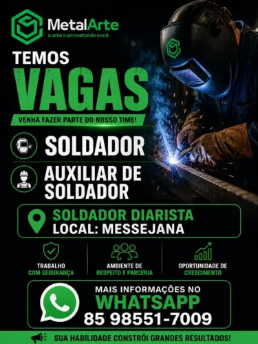 vagas para soldador e auxiliar diarista