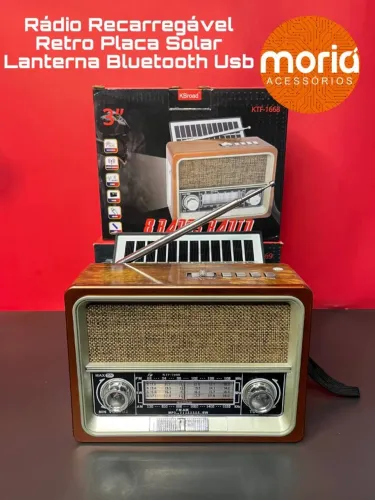 Radio Recarregável Energia Solar Bluetooth Usb Sd Card Carrega na Tomada, Sol ou Pilha