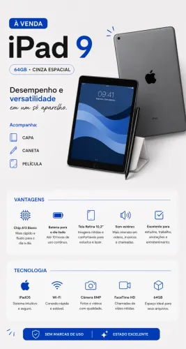 iPad 9° Geração 64gb + capa + caneta