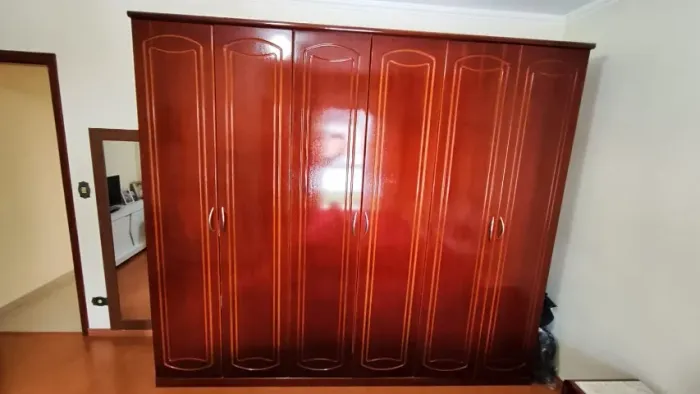 Guarda-Roupa 6 Portas Madeira Mogno Lacado Gavetas Cabideiro Bom Estado