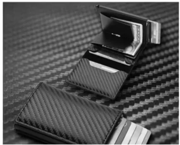 Carteira RFID de fibra de carbono pop-up automático, proteção antirroubo