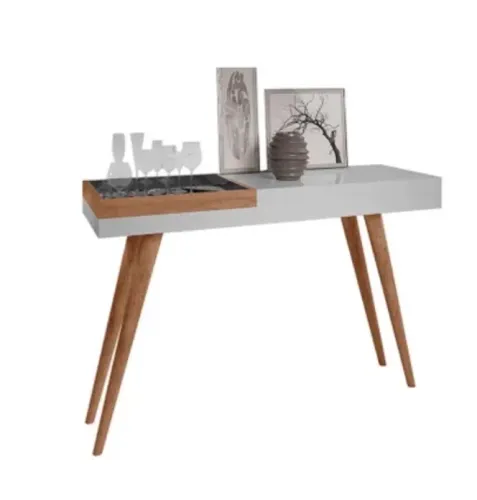 Aparador Decorativo 1,20m Mila Laqueado com Bandeja Espelhada Off White