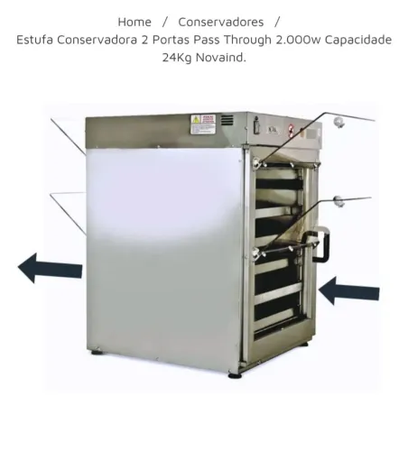 ESTUFA CONSERVADORA 2 PORTAS PASS THROUGH 2.000 W CAPACIDADE DE 24 KG NOVAIND
