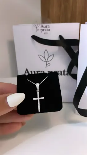 Colar cruz cravejado Prata 925 legítima 