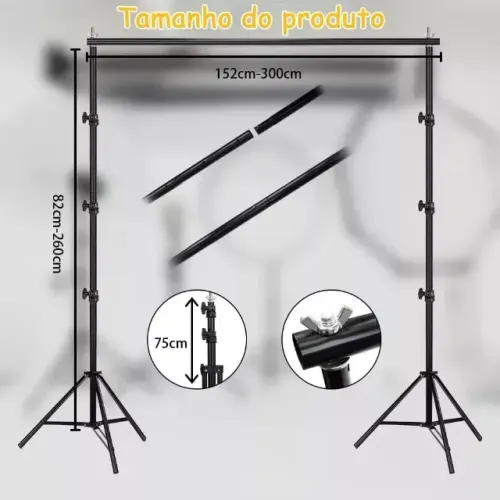 Suporte Para Fundo Fotográfico Com Encaixe, dois Cenarios em TNT Preto e Verde