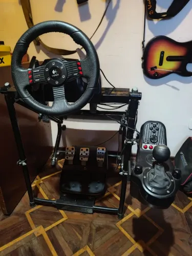 Volante Logitech g27 + câmbio manual + cockpit + upgrade de freio