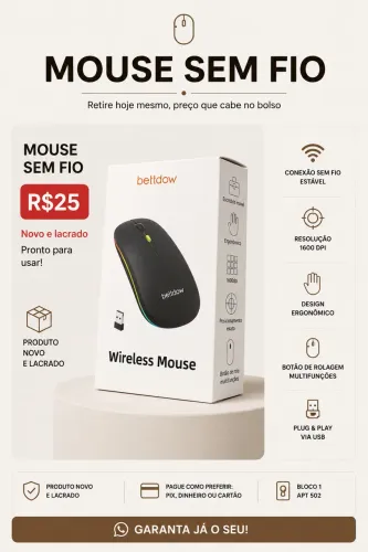 Mouse sem fio, lacrado - Retire hoje!
