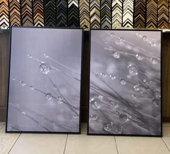 Par De Quadros Canvas Gotas De Orvalho Grandes 70x100 Com Moldura
