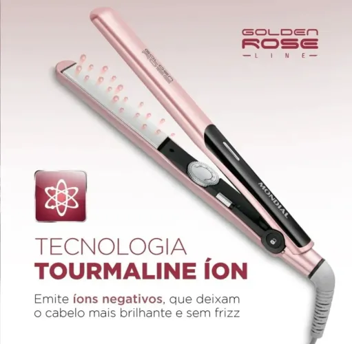Prancha Alisadora Mondial Golden Rose/Preto Bivolt P-20