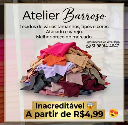 Retalhos direto da fábrica. Todos os tipos de tecidos com melhor preço do mercado.