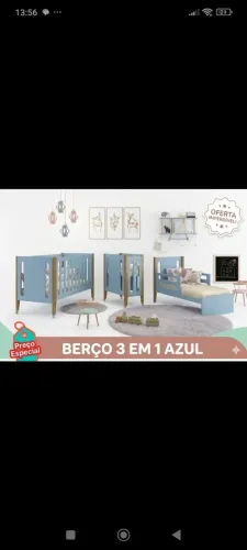 Berço 3 em 1 azul com colchão usado 
