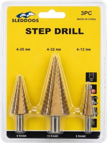 Kit 3 Brocas Escalonadas Sleddogs brocas 4-12mm 4-20mm 4-32mm