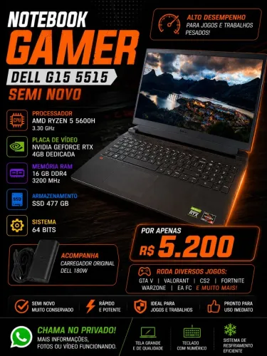 NOTEBOOK GAMER DELL G15 5515 - SEMI NOVO